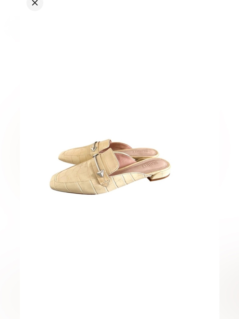 SCHUTZ Croc Embossed Leather Mules In Cream Size 8